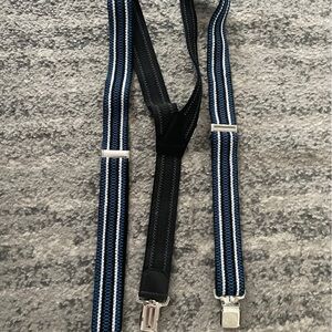 Blue and Black Y suspenders